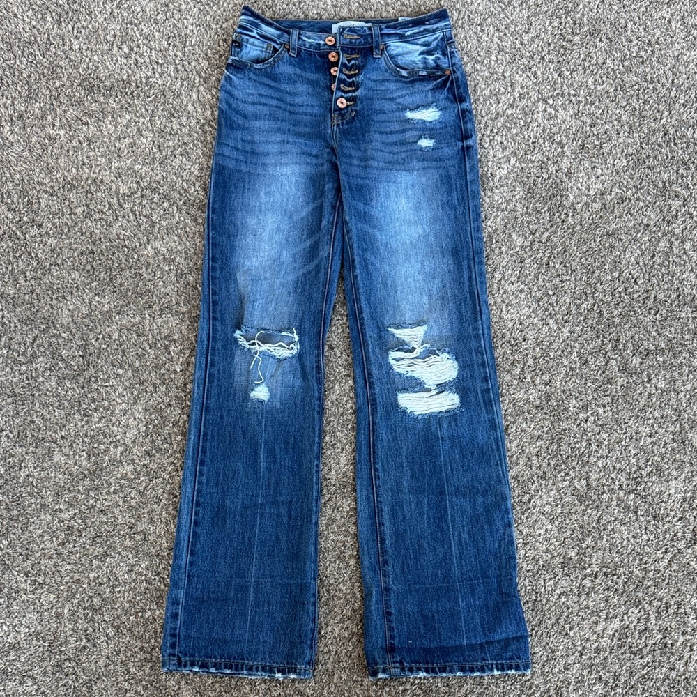 KanCan Dark Blue Distressed Flare Jeans